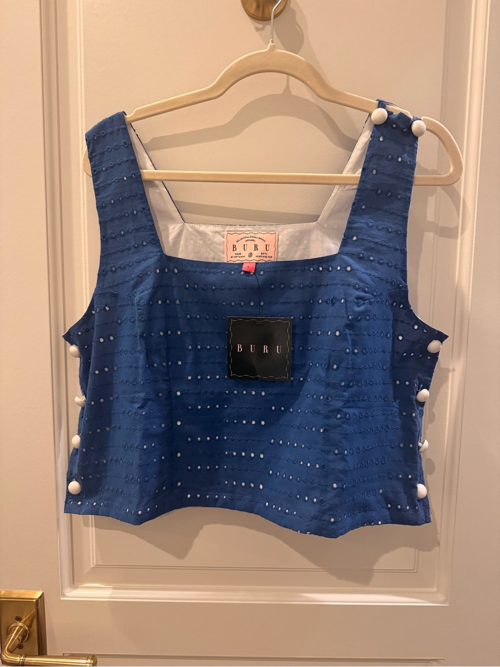 Buru Blue Sleeveless Tank with Button-Trim Detail